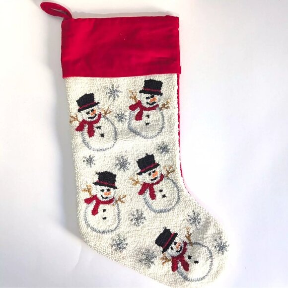 VTG Crystal Snow Needlepoint Christmas Stocking Snowman Snowflakes 20" - Picture 1 of 3